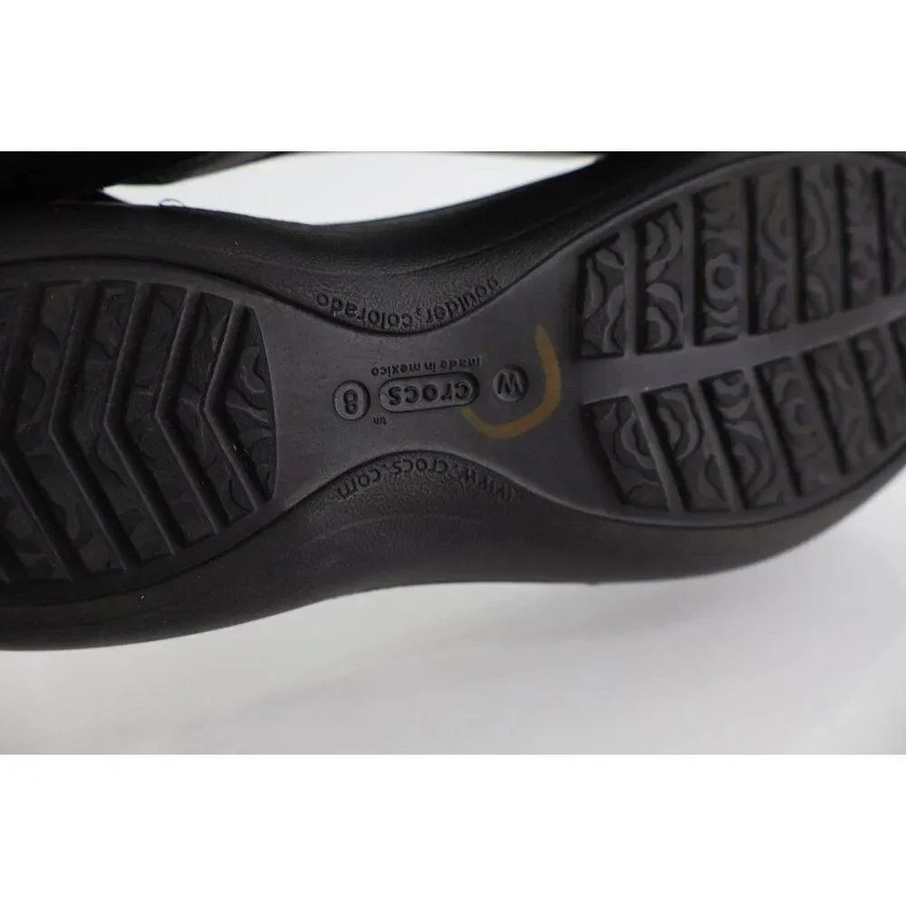 CROCS Women's Jayna Slingback Flats Size 8 Black Rubber Slip On Beach Shoe Comfy